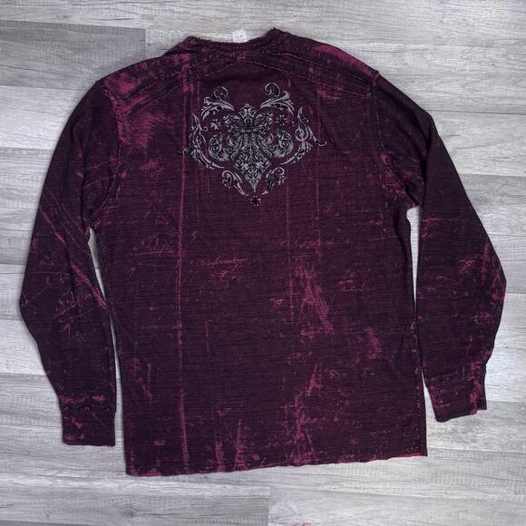 Affliction Mens Truth & Consequence Red Graphic Reversible Thermal Shirt XXL - Picture 2 of 5